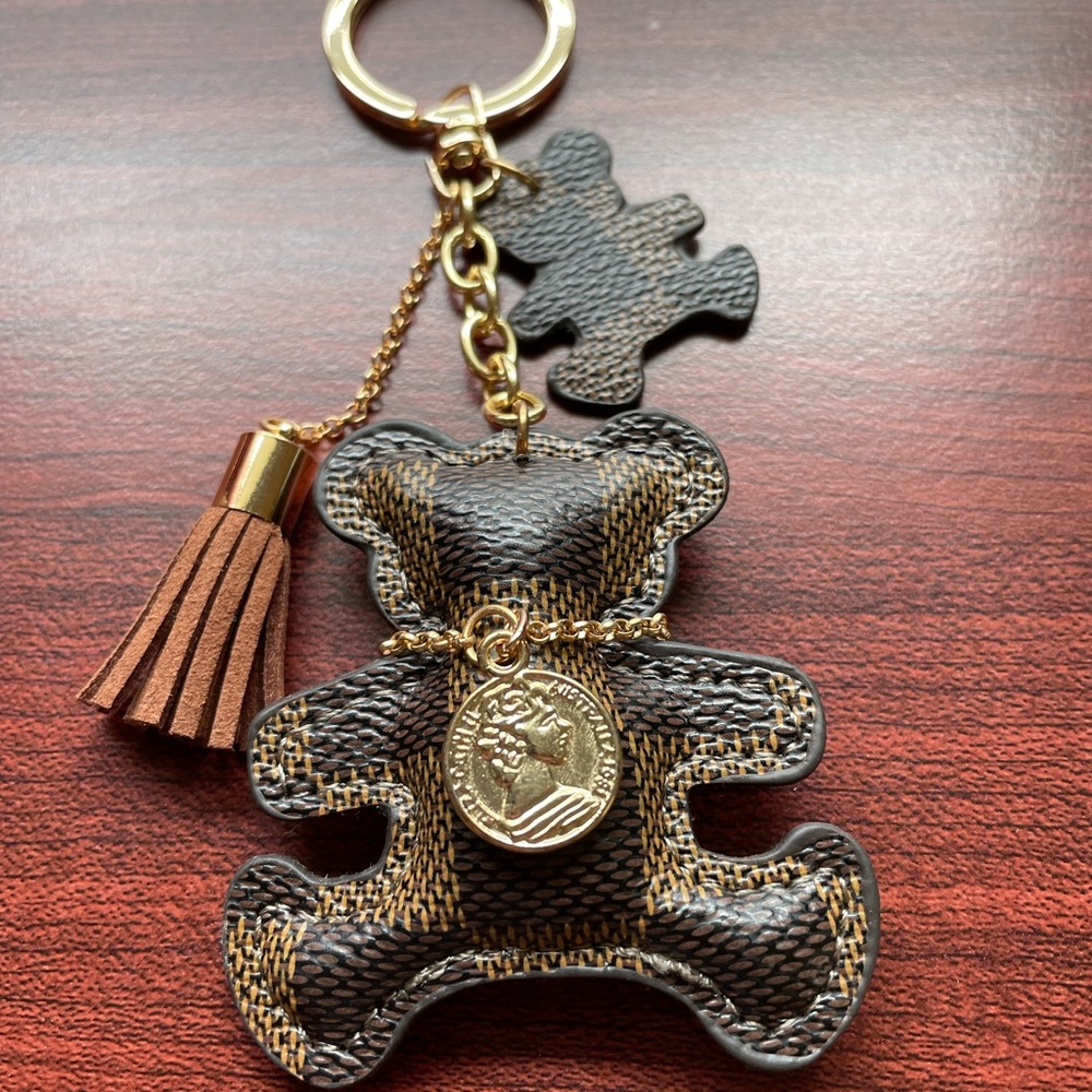 Custom-Made Authentic Louis Vuitton Leather Bear Travel Keychain Charm